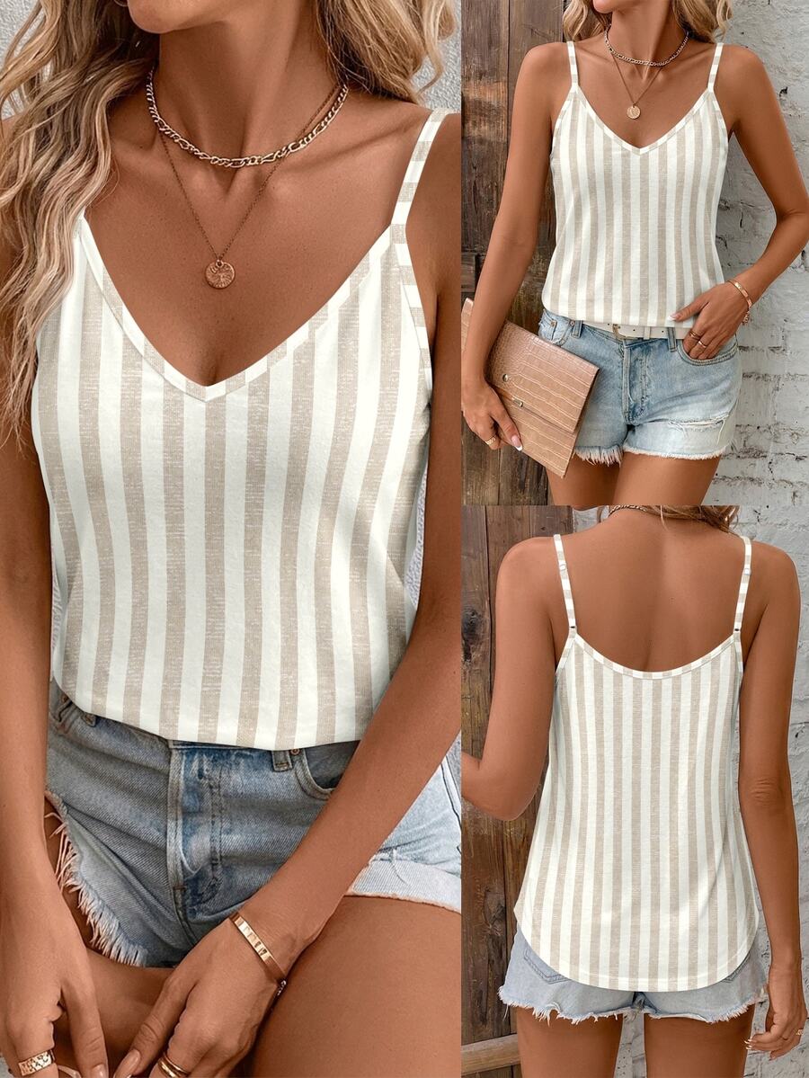 Comfylo Striped Casual Minimalist Plus Size Women Tank Top, Suitable For Summer - Multicolor - View 1