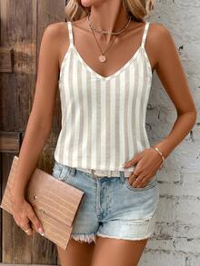 Comfylo Striped Casual Minimalist Plus Size Women Tank Top, Suitable For Summer - Multicolor - View 3