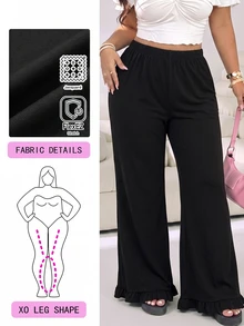 Solflare Plus Size Women's Solid Color Casual Versatile Daily Wear Long Pants - Black - View 2