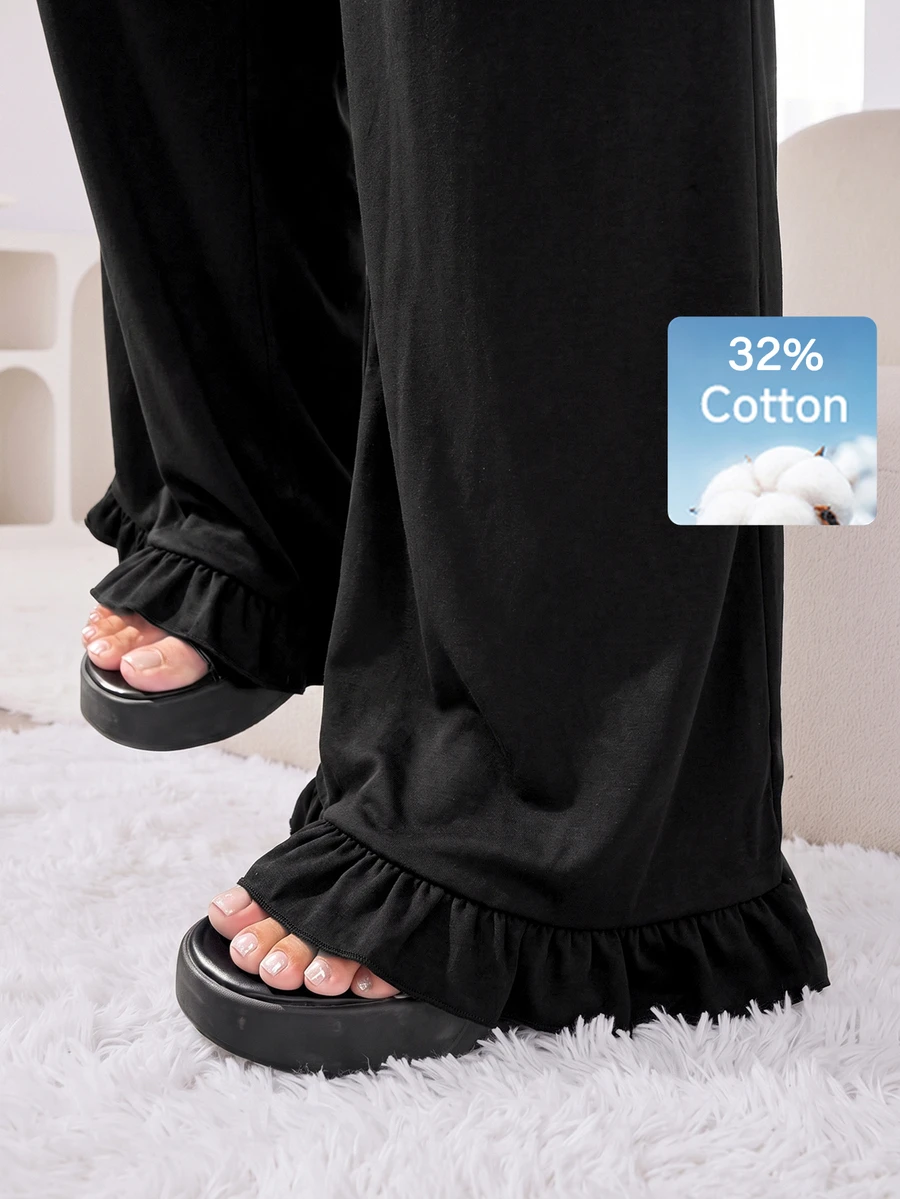 Solflare Plus Size Women's Solid Color Casual Versatile Daily Wear Long Pants - Black - View 1