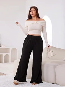 Solflare Plus Size Women's Solid Color Casual Versatile Daily Wear Long Pants Fall - Black - View 5