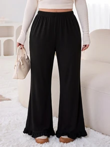 Solflare Plus Size Women's Solid Color Casual Versatile Daily Wear Long Pants Fall - Black - View 3