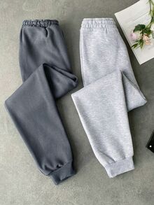 SHEIN Cotton 2 Pcs Women's Drawstring Sweatpants With Patch - Multicolor - View 2
