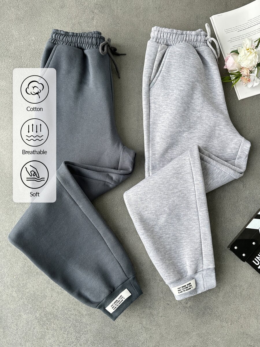 SHEIN Cotton 2 Pcs Women's Drawstring Sweatpants With Patch - Multicolor - View 1