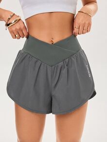 Easithlete Easithlete 1pc Grey Slim-Fit Letter-Print Casual Shorts With Lining - Grey - View 7