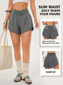 Easithlete Easithlete 1pc Grey Slim-Fit Letter-Print Casual Shorts With Lining - Grey - View 2