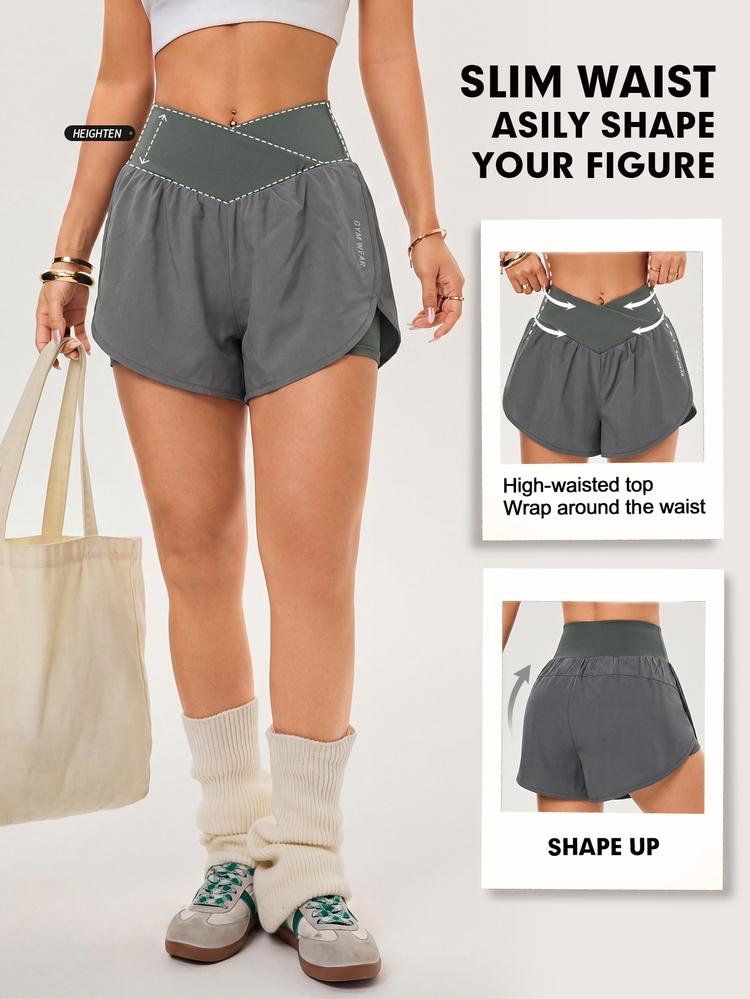 Easithlete Easithlete 1pc Grey Slim-Fit Letter-Print Casual Shorts With Lining - Grey - View 2