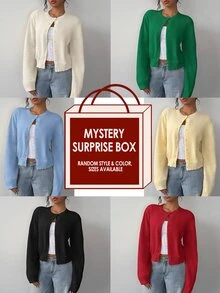 SHEIN BASICS 女款休閒基礎款純色圓領長袖寬鬆短版開襟針織外套 秋季開學季 淡黃色 教師節教師穿搭 - 芥末黃 - 查看 13