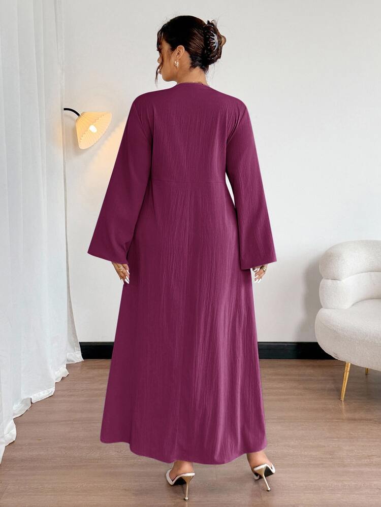 Firerie Plus Size Spring/Autumn Minimalist Casual Formal Modest Elegant Teachers' Day Flare Long Sleeve Button-Front A-Line Office Women's Dress Dark Purple - Purple - View 2