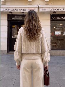 valorelle valorelle Fashion Solid Color Textured Knit 2 In 1 Women's Cardigan Sweater - Khaki - View 2