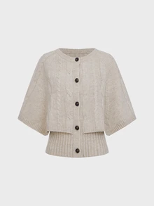 valorelle valorelle Fashion Solid Color Textured Knit 2 In 1 Women's Cardigan Sweater - Khaki - View 4