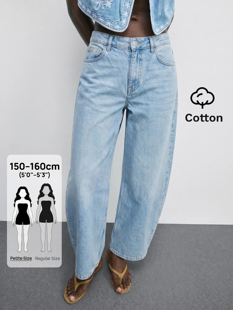 SHEIN PETITE 女款休閒百搭日常旅行牛仔褲，附口袋與鈕扣設計，秋季服飾，秋冬休閒 Y2K 百搭款，萬聖節節慶校園穿搭，PETITE 小碼