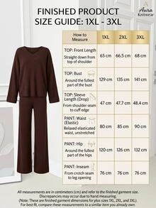 SHEIN طقم كنزة وبنطلون للنساء بياقة على شكل حرف V وأكمام واسعة مزينة بتفاصيل - بني - مشاهدة 7