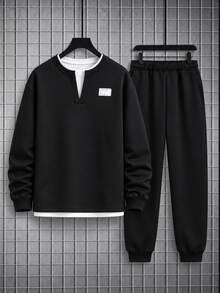 SHEIN 男士與青少年圓領運動衫套裝，春秋新款休閒運動帥氣2件式套裝 - 彩色 - 查看 7