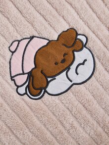 SHEIN Women's 2 Pcs Plush Center Ribbed Pajama Set With Cute Sleeping Puppy Embroidery Homewear - Pink - View 7