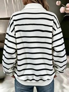 GlowEve CURVE Plus Size Women's Casual Fashion Striped Print Basic Zip-Up Sweatshirt, Casual Striped Unicorn Pattern Zip-Up Sweatshirt, Autumn/Winter - Multicolor - View 2