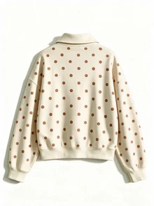 GlowEve CURVE Plus Size Women's Autumn/Winter Fashion Minimalist Polka Dot Print Basic Zip-Up Sweatshirt, Fashion Pattern Zip-Up Sweatshirt, Suitable For Women's Daily Wear - Multicolor - View 2