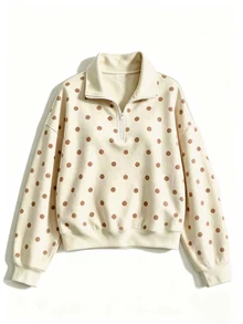 GlowEve CURVE Plus Size Women's Autumn/Winter Fashion Minimalist Polka Dot Print Basic Zip-Up Sweatshirt, Fashion Pattern Zip-Up Sweatshirt, Suitable For Women's Daily Wear - Multicolor - View 1