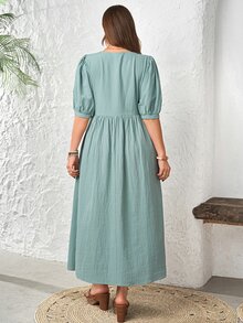 Rosumi 大尺碼女款優雅哥德風灰藍色夏季度假洋裝，飄逸波西米亞長裙，適合下午茶聚會、早午餐、度假、休閒沙灘穿搭，中袖 - 薄荷綠 - 查看 3