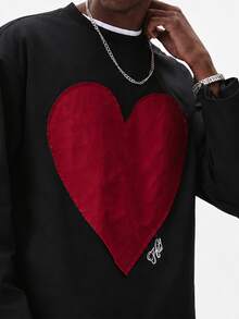 STYNVO Men's Heart Pattern Casual Versatile Daily Wear T-Shirt - Black - View 4