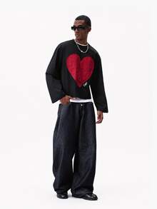 STYNVO Men's Heart Pattern Casual Versatile Daily Wear T-Shirt - Black - View 3