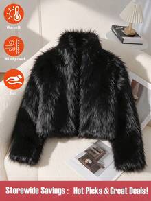 SHEIN Tween Girl Autumn/Winter Fashion Fuzzy Jacket - Black - View 8