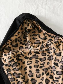 SHEIN Sparklyn 青少年女孩秋冬外套 冬季新款復古美拉德色豹紋印花抓絨內裡拉鍊開襟衫 腰部鬆緊帶連帽夾克 - 黑色 - 查看 4