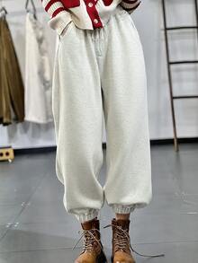 Balvessa Women's Versatile Drawstring Waist Pocket Jogger Sweatpants - Light Grey - View 6