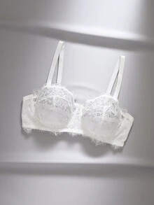 EmpressEnvy Exquisite French Lace Sexy Elegant Underwire Plus Size Bra & Non-Wire Bra - White - View 7