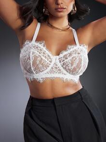 EmpressEnvy Exquisite French Lace Sexy Elegant Underwire Plus Size Bra & Non-Wire Bra - White - View 4
