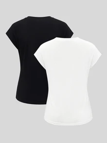 Louniche 夏季新款極簡度假風女款兩件套短袖 T-shirt - 黑與白 - 查看 3