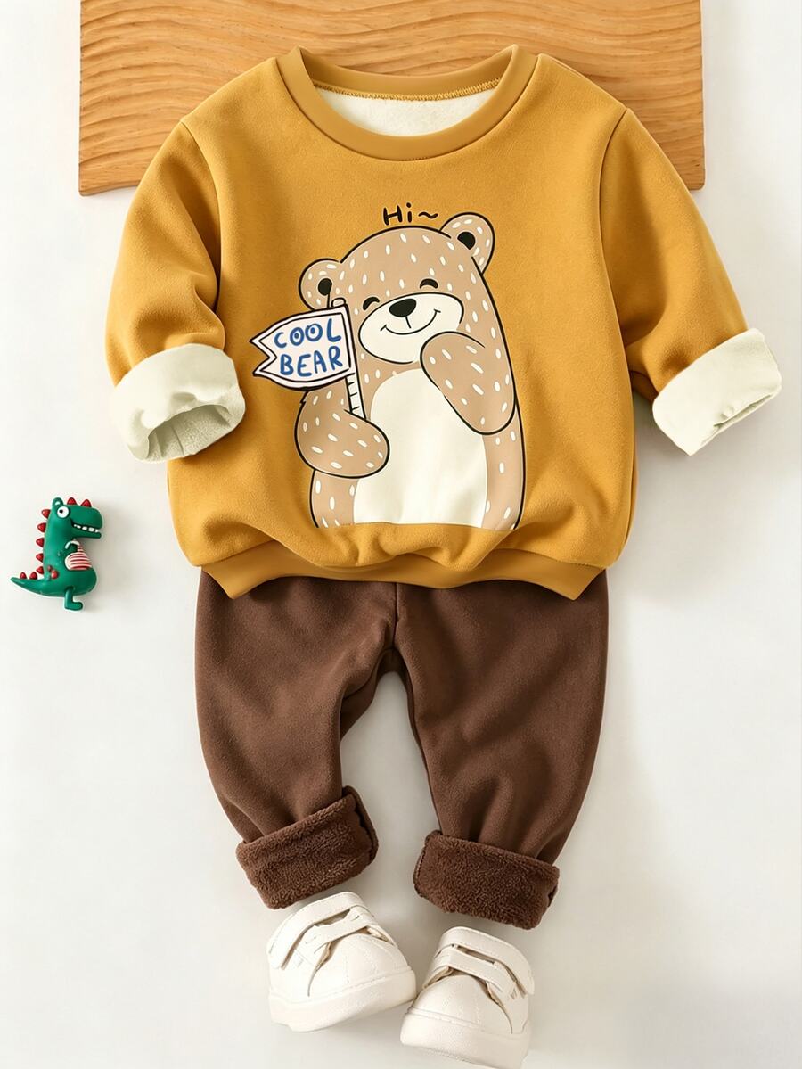 Yellow Baby Crew Neck Casual Pullover Autumn Sweatshirt - Multicolor - View 1
