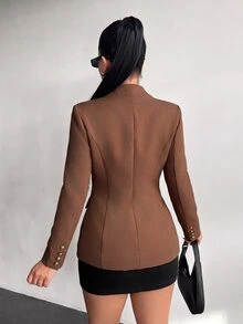 Vavine Elegant Metal Decor Brown Blazer Jacket For Women, Autumn/Winter - Brown - View 2