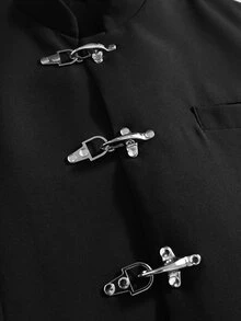 ROMWE MEN Men's Loose Fit Blazer With Metal Button Decor - Black - View 2