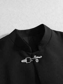 ROMWE MEN Men's Loose Fit Blazer With Metal Button Decor - Black - View 4