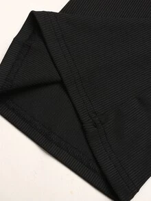 SHEIN 青少年女孩黑色高腰緊身高彈性休閒瑜伽多功能口袋手機袋喇叭褲長褲運動褲，適合居家與戶外穿著 - 黑色 - 查看 7
