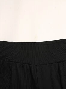 SHEIN 青少年女孩黑色高腰緊身高彈性休閒瑜伽多功能口袋手機袋喇叭褲長褲運動褲，適合居家與戶外穿著 - 黑色 - 查看 6
