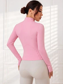 Easithlete Easithlete Women's Bright Pink Athleisure Jacket Featuring A Fitted Cut, A Stand-Up Collar, Thumbholes, And A Zip-Up Design; Suitable For Summer Wear. - Pink - View 2