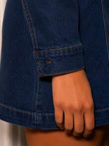 Zerodot Women Dark Wash Denim With Keyhole Detail Mini Dress Vacation Party Spring Fall - Dark Wash - View 6