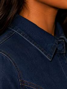 Zerodot Women Dark Wash Denim With Keyhole Detail Mini Dress Vacation Party Spring Fall - Dark Wash - View 7