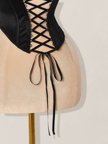 SHEIN ICON Mesh Plunging Neckline Sheer Fishbone Bralette Lace Up Top - Black - View 9
