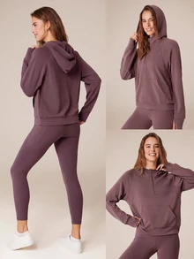 GLOWMODE Modal Silk Touch Oversized Long Sleeve Half-Zip Sweatshirt  Spring Summer - Purple - View 8