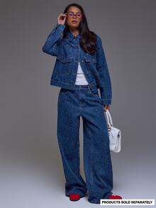 MUSERA Celana Jeans Denim Biru Pinggang Rendah Potongan Lurus Musim Dingin Musim Gugur Kasual Sehari-hari untuk Jalan-jalan Akhir Pekan yang Keren - Biru - View 1