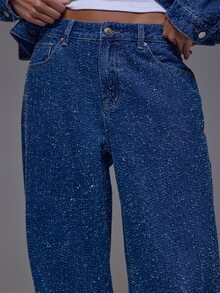 MUSERA Celana Jeans Denim Biru Pinggang Rendah Potongan Lurus Musim Dingin Musim Gugur Kasual Sehari-hari untuk Jalan-jalan Akhir Pekan yang Keren - Biru - View 5