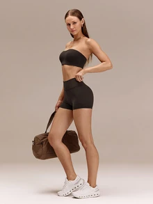 GLOWMODE FeatherFit™ Soft Sweat-Wicking Breathable Strapless Bandeau Bra With Non Slip Lining Supportive Cups Low Impact Summer Casual Daily Wear - Brown - View 8