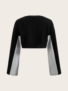 SHEIN ICON Letter Print Colorblock T-shirt - Light Grey - View 2
