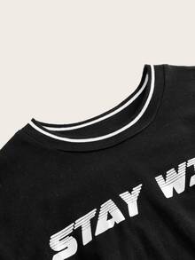 SHEIN ICON Letter Print Colorblock T-shirt - Light Grey - View 5