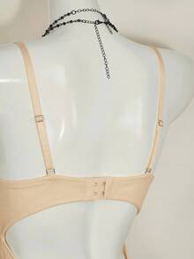 SHEIN ICON Y2K 春季嘉年华蕾丝拼接紧身吊带背心露背高腰女款 - 杏色 - 查看 9