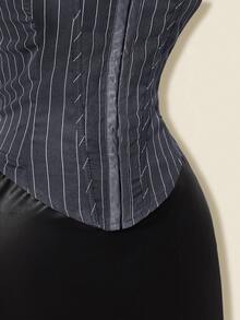 SHEIN ICON Kamisol Wanita Bergaris dengan Renda Kontras dan Leher Halter - Grey - View 8