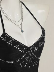 SHEIN ICON 女式水钻装饰性感复古前卫串珠露背吊带背心 - 黑色 - 查看 6